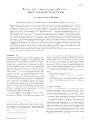 Trastorno Del Aprendizaje Procedimental, Caract Neuropsicológicas