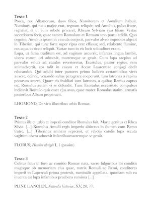 Naissance de Romulus et Rémus - textes Latins