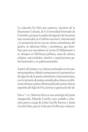 Memoria Lírica. EDUARDO CASTILLO. No. 127, Septiembre 2016