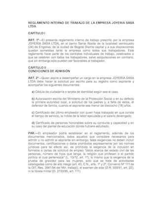 Reglamento Interno de Trabajo