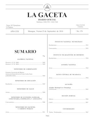 Gaceta No 178 Viernes 23 De Septiembre De 2016
