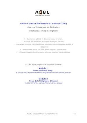 Introduction De Cours De Chinois Accbl