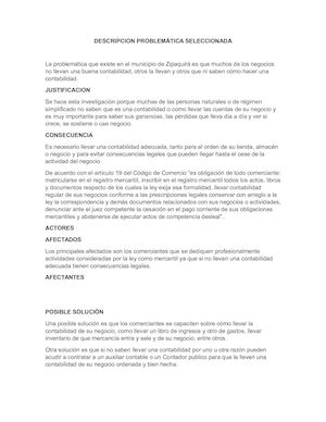 Descripcion Problemática Seleccionada
