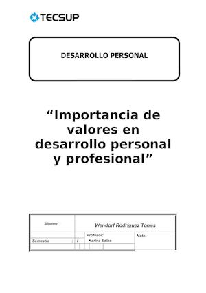 Importancia De Valores En Desarrollo Personal Y Profesional