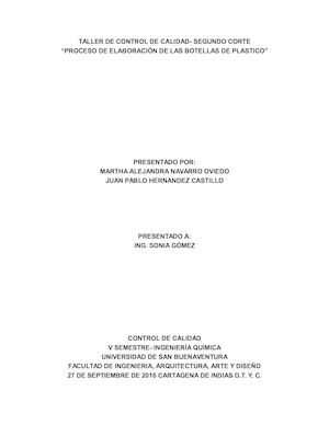 Taller De Control De Calidad Elaboración De Botellas De Plastico