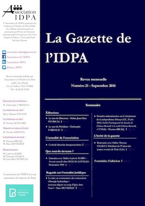 Gazette de l'IDPA n°21 - septembre 2016