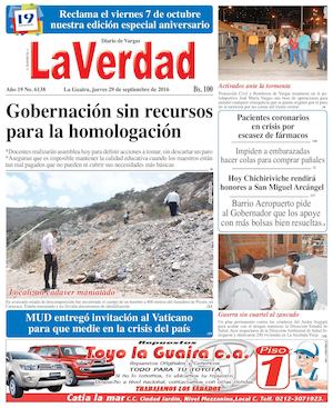 La Guaira, jueves 29 de septiembre de 2016 Año 19 Nº. 6138