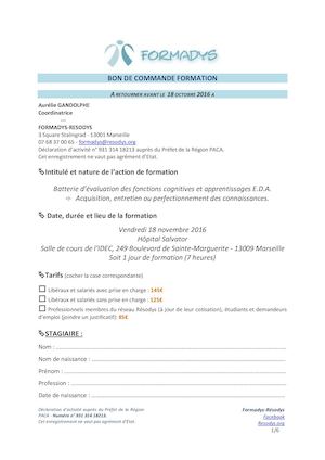 Bon de commande Formation EDA - Formadys 2016