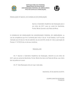 Calendario Academico UFU 2017