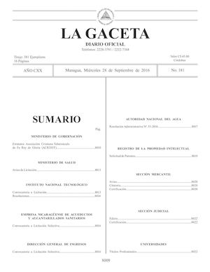 Gaceta No 181 Miércoles 28 De Septiembre De 2016