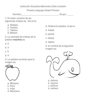 Institución Educativa Bernardo Uribe Londoño Pruebas Grado Primero