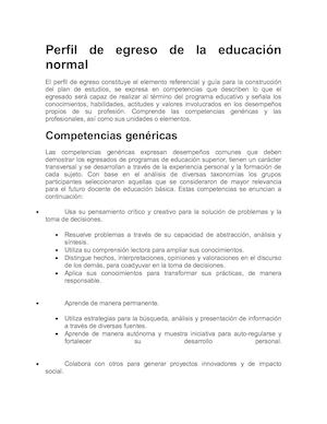 Perfil De Egreso De La Educación Normal