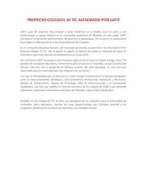 Proyecto Colegios 10 Tic Asesorado Por Eatif