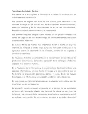 Resumen Tecnología, Sociedad Y Cambio