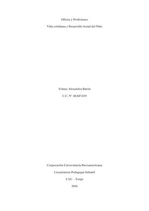 Proyecto Pedagogico De Aula.Oficios y Profesiones Vida cotidiana y Desarrollo Social del Niño