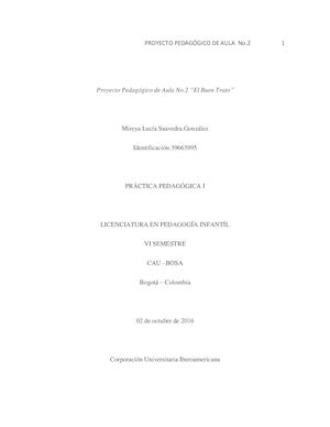 Proyecto Pedagógico de Aula No 2 "El Buen Trato"