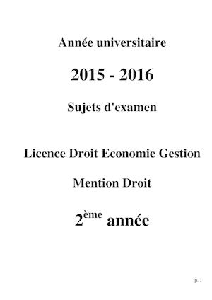 Annales 2016 - Licence Droit 2 - Faculté de Droit - Université de Poitiers