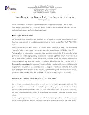 La Cultura De La Diversidad Y La Educación Inclusiva