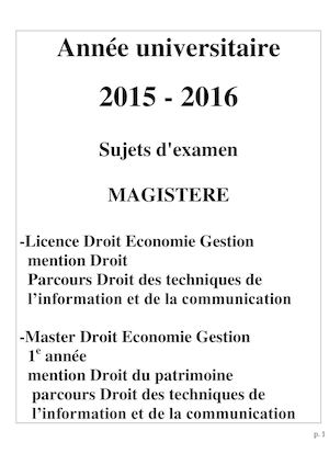 Annales 2016 - Magistère Droit Des TIC - Faculté de Droit - Université de Poitiers