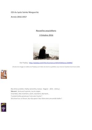 Nouvelles Acquisitions N°2 (01/10/2016)