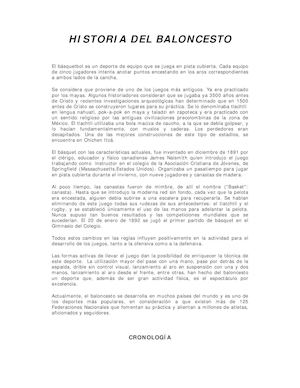 Historia Del Baloncesto I
