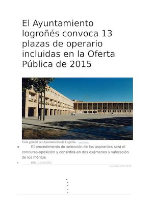 El Ayuntamiento Logroñés Convoca 13 Plazas De Operario Incluidas En La Oferta Pública De 2015