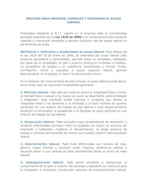 Ley 1010 Acoso Laboral