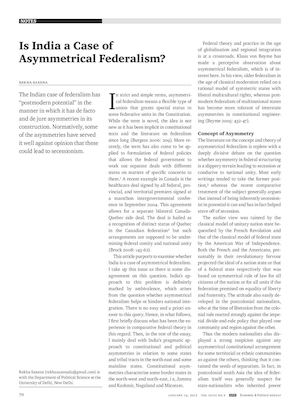 Rekha EPW ARTICLE ON ASYMMETRICAL FEDERALISM