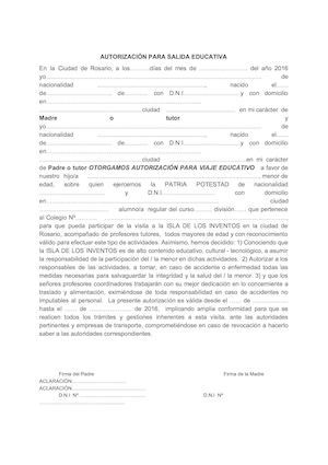 Autorización Para Salida Educativa