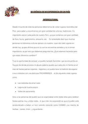 Mi Crónica De Mi Experiencia En Un País