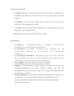Definiciones De Estadísticos De Tendencia Central, Dispersión Y Distribución