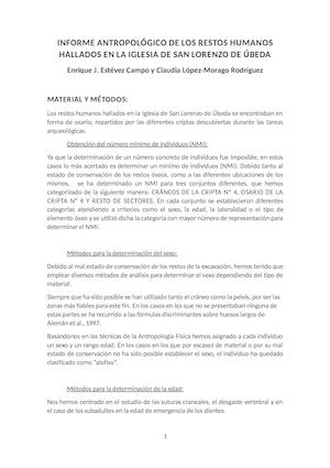 Informe Antropológico De Los Restos Humanos Hallados En La Iglesia De San Lorenzo, Úbeda