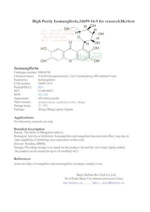 High Purity Isomangiferin,24699-16-9 for research|Herbest