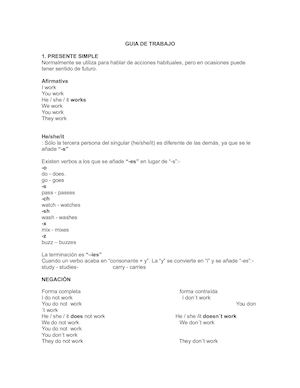 Guia De Trabajo Presente Simple