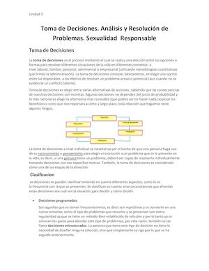 Unidad 3 Toma De Decisiones Análisis Y Resolución De Problemas Sexualidad Responsable