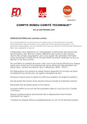 Compte Rendu Intersyndical Comite Technique 2209 2016