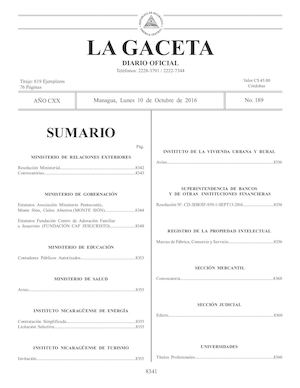 Gaceta No 189 Lunes 10 De Octubre De 2016