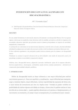 Intervención Educativa en alumnado con Discap Física