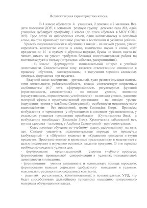 Пед агогическая характеристика 1 класса