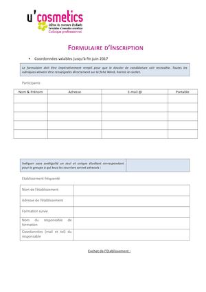 Formulaire D'inscription 2017