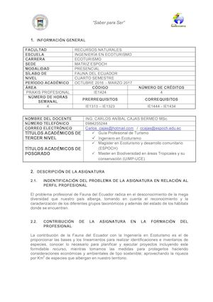 Silabo De Fauna Del Ecuador 16 17