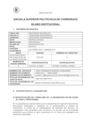 Silabo De Bioestadística Octubre 2016 Marzo 2017