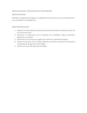 Objetivo General Y Especificos De La Investigacion