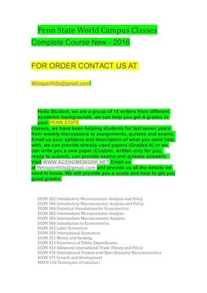 Penn State World Campus Courses