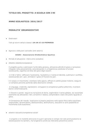 Progetto Scacchi Scuola Primaria