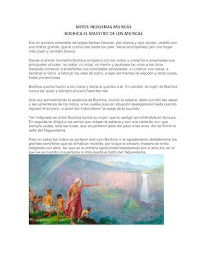 MITOS INDIGENAS MUISCAS       LEYENDA SOBRE EL ORIGEN DE LOS MUISCAS         BOCHICA EL MAESTRO DE LOS MUISCAS