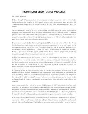 Historia Del Señor De Los Milagros