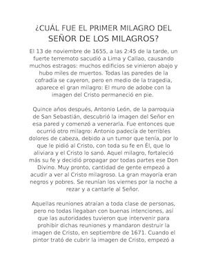 PRIMER MILAGRO DEL SEÑOR DE LOS MILAGROS