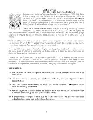 Domund, Lectio Divina, Mt 28, 16 20