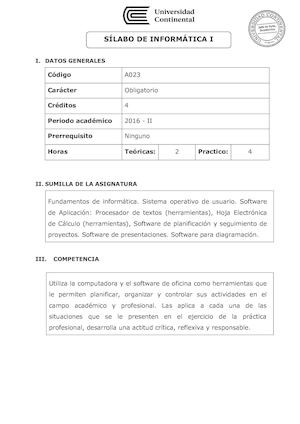 Silabo A023 Informatica I